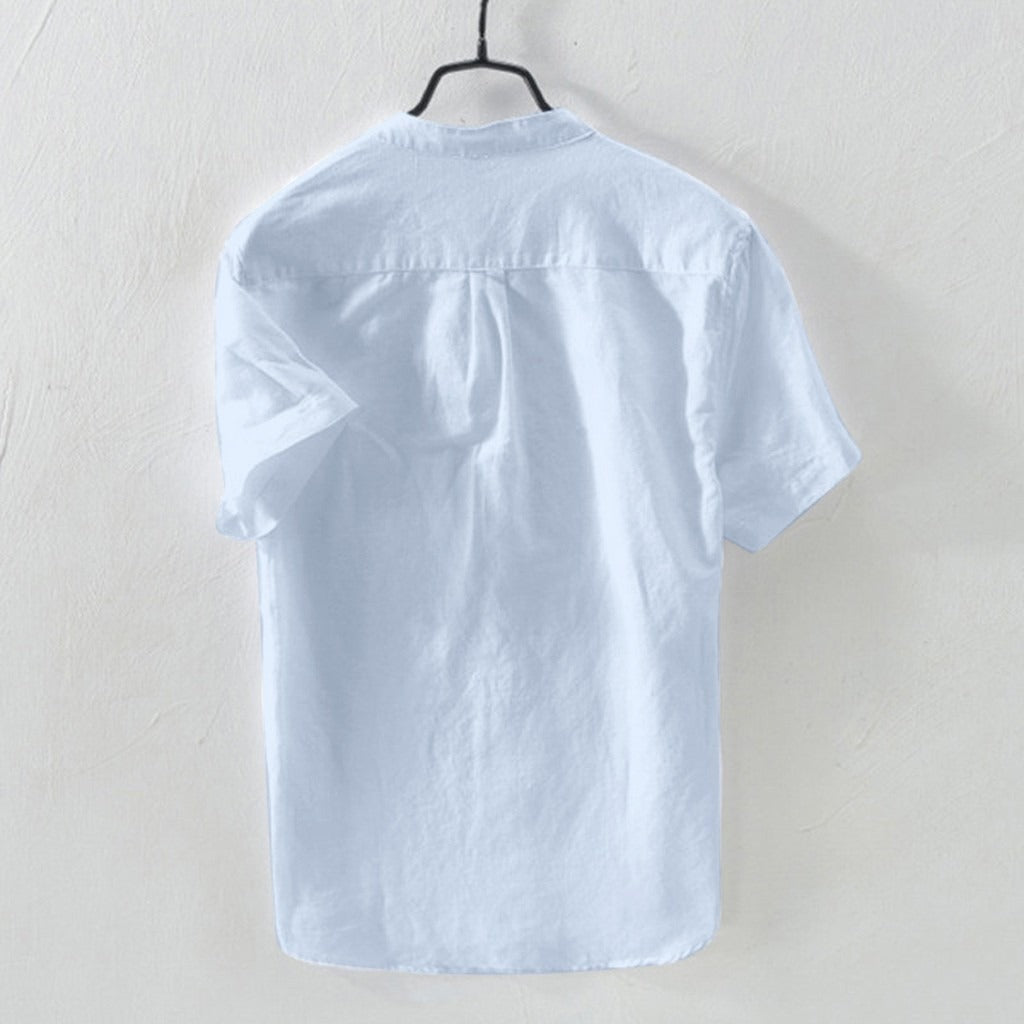 Camicia Costa da uomo in lino azzurro vista posteriore